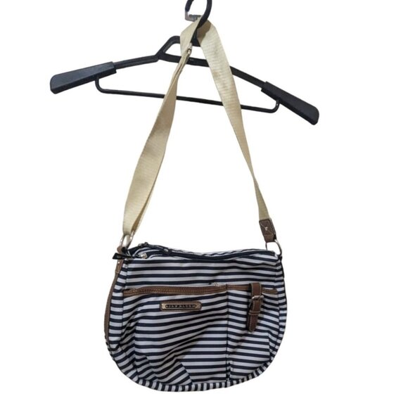 Lily Bloom Navy & White Striped Crossbody Bag With Adjustable Beige Strap Functi - Picture 3 of 6
